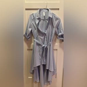 Blue white stripes high low shirt dress